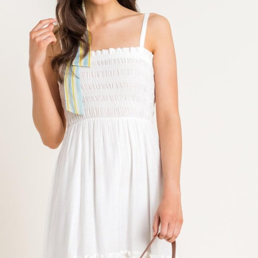 White Smocked Tiered Midi Dress - Picture 5 of 7